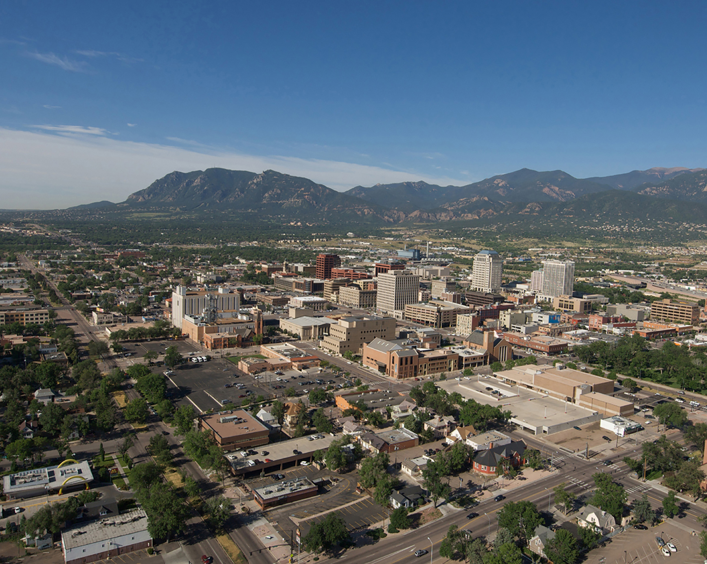 Colorado Springs downtown aerial shot