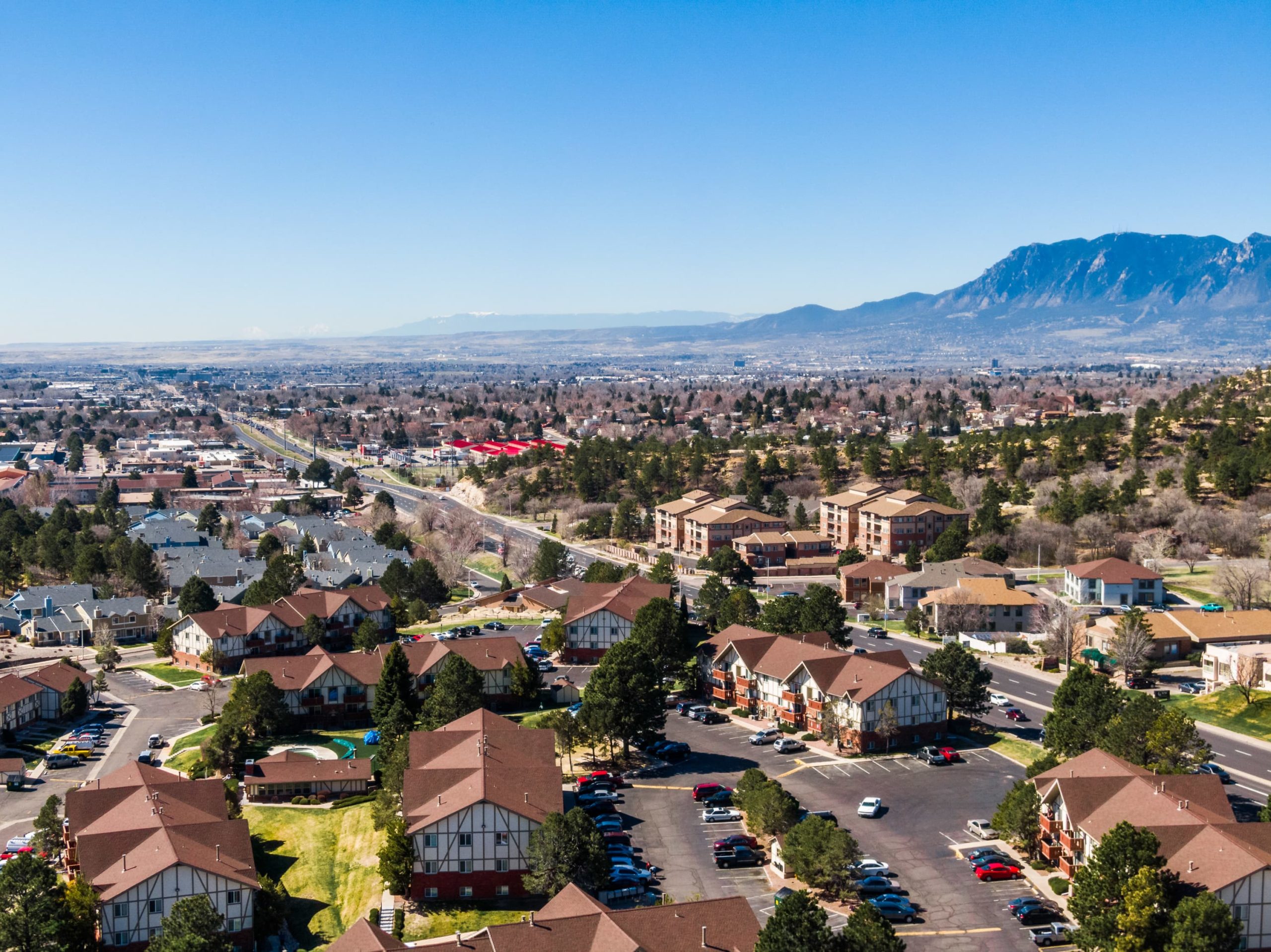 Aerial view of a neighborhood in Colorado Springs.