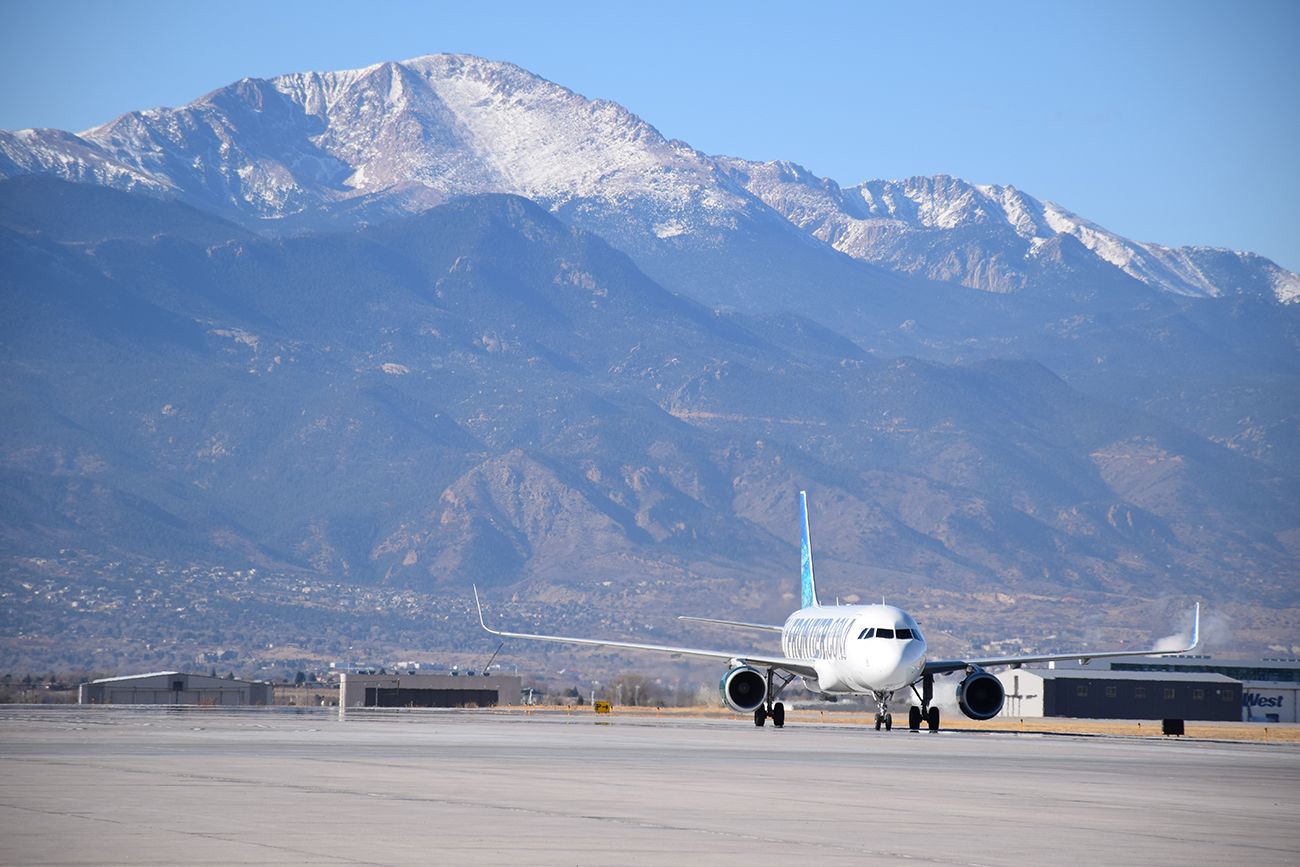 An airplane at the Colorado Springs airport, where acres of new Colorado Springs developments are set to take place