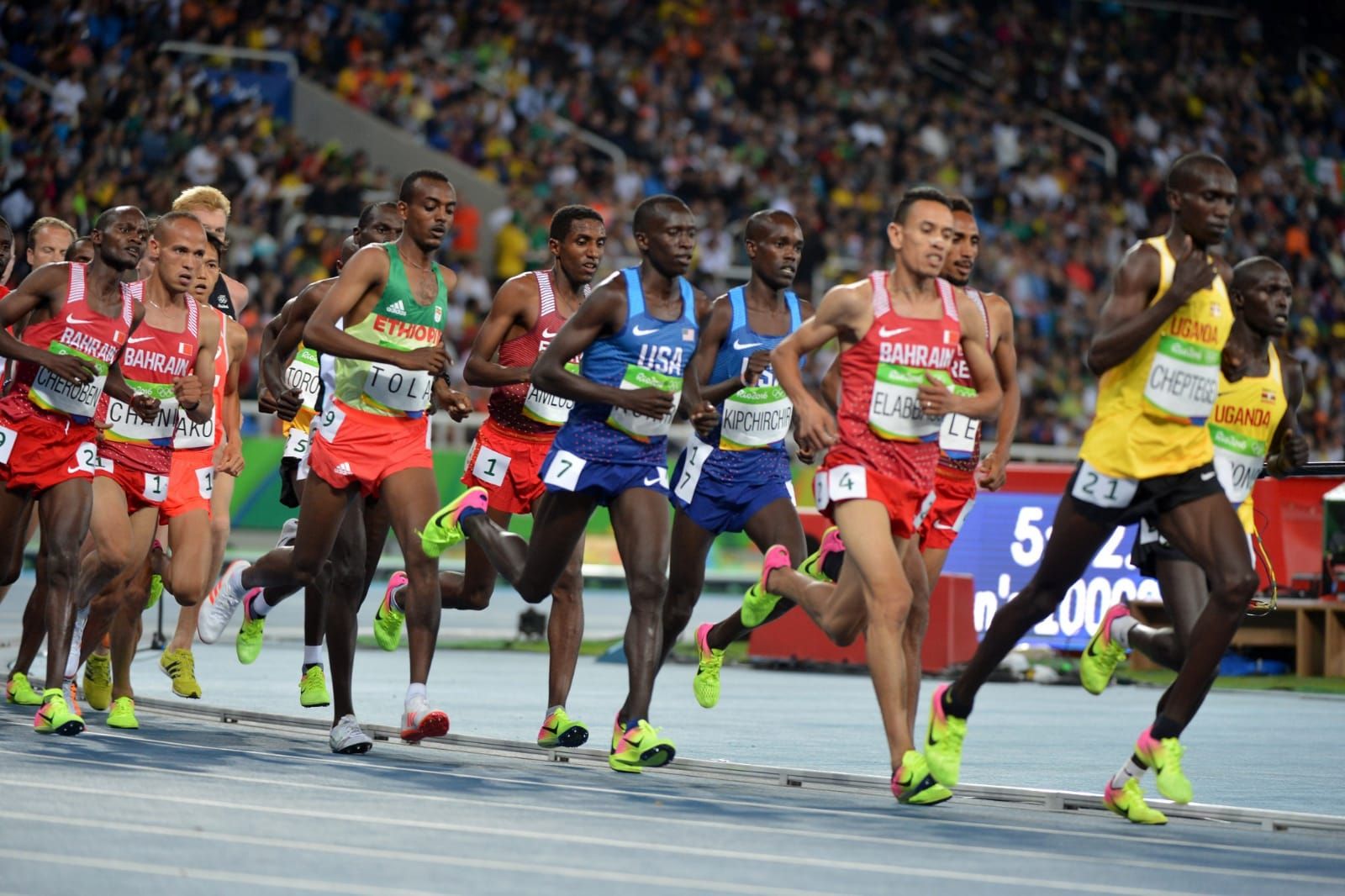 Olympic runners competing in a race.